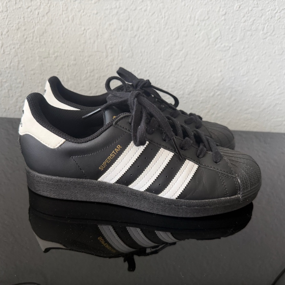 Adidas Superstar Black and White with Gold Accents